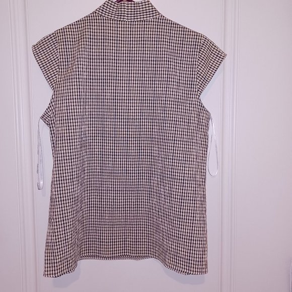 Calvin Klein NWT Black and Cream Checked  Capped Sleeves Womens shirt size S - Picture 6 of 9